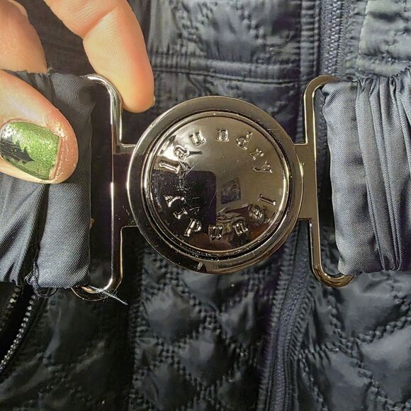 Laundry By Shelli Segal Quilted Jacket Coat Size Medium Navy Belted Hood Zip - Picture 6 of 16